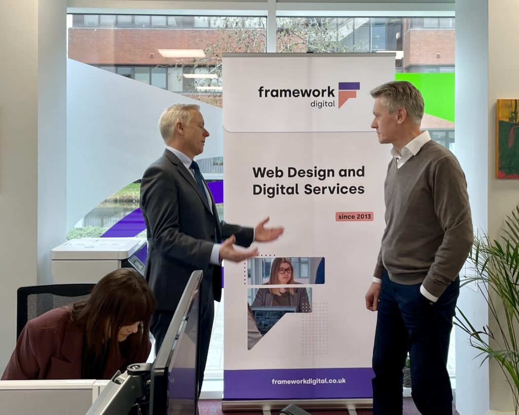 rob butler and tomas pukalski talking at framework digital office in aylesbury