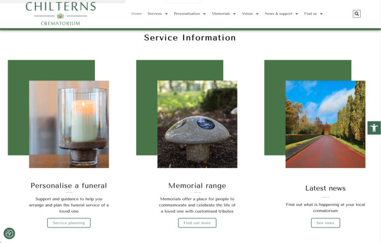 Image of the new Chilterns Crematorium website - services