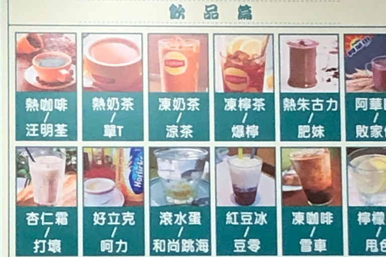 Picture communication on lifts. Images of food items at a restaurant.