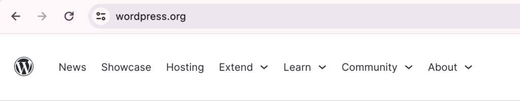 A screenshot of a web browser with wordpress.org in the url. Below shows a snippet from the navigation of the website.