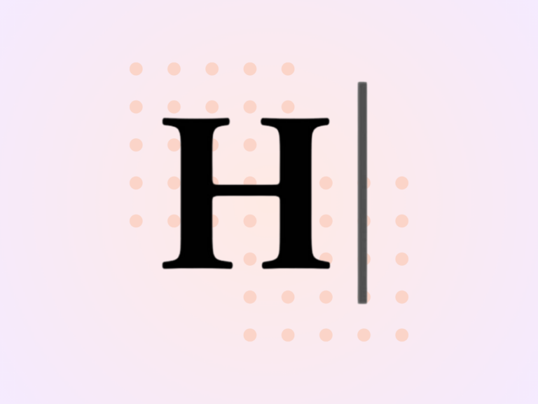 a gradient purple background with grid formatted dots. On top is the Hemingway editor logo which is a 'H' with a line on the right.