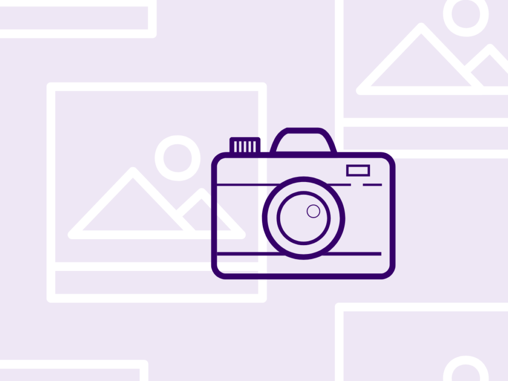 A graphic image which has an icon which represents an image. on top of this is an icon of a camera.